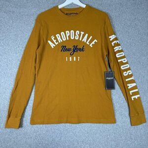 Aeropostale Mens Size Small Pullover Graphic Shirt Tan Gold Waffle Thermal NWT